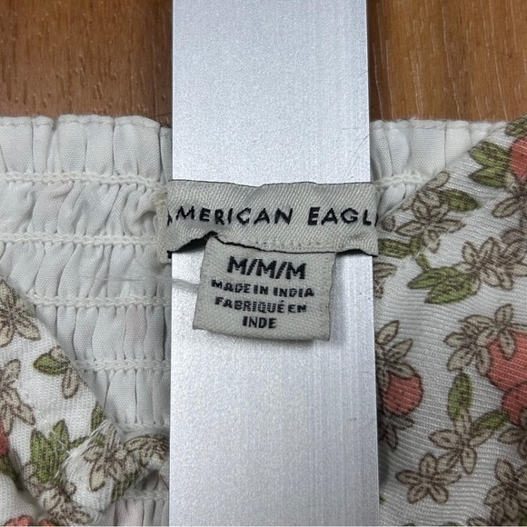 American Eagle Floral Front Tie Smocked Crop Top with Puff Sleeves–Boho Blouse - Picture 3 of 8